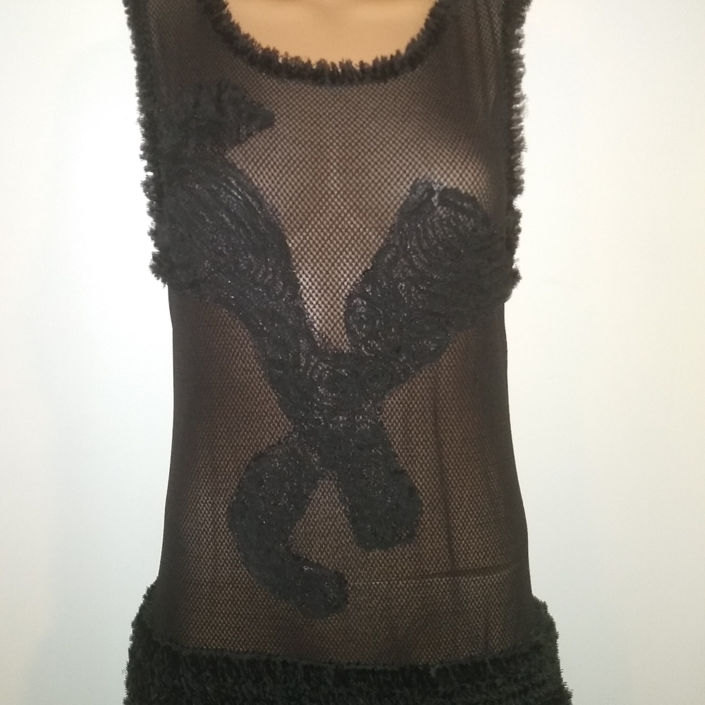 LEON MAX LIMITED EDITION BLACK M L RAISED SOUTACHE CHENILLE SILK FIT FLARE DRESS - Picture 5 of 15